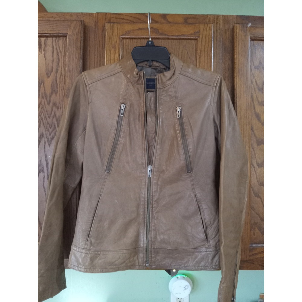 Y2K Banana Republic Brown Leather Moto Jacket Zipper  Biker Style Women Size xs